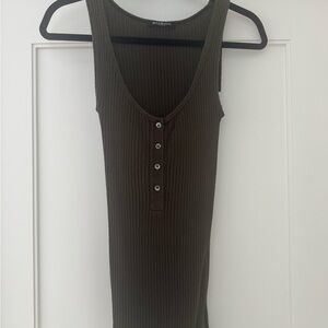 Balmain Olive Ribbed Tank Dress with Front Buttons